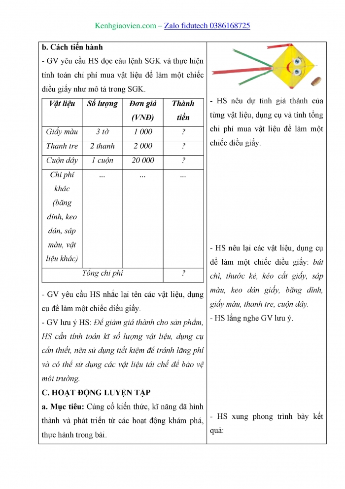 Giáo án và PPT Công nghệ 4 chân trời Bài 9: Em làm diều giấy