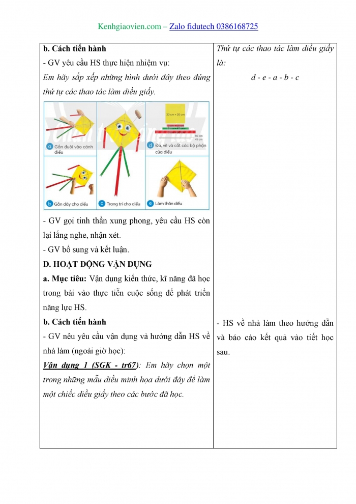 Giáo án và PPT Công nghệ 4 chân trời Bài 9: Em làm diều giấy