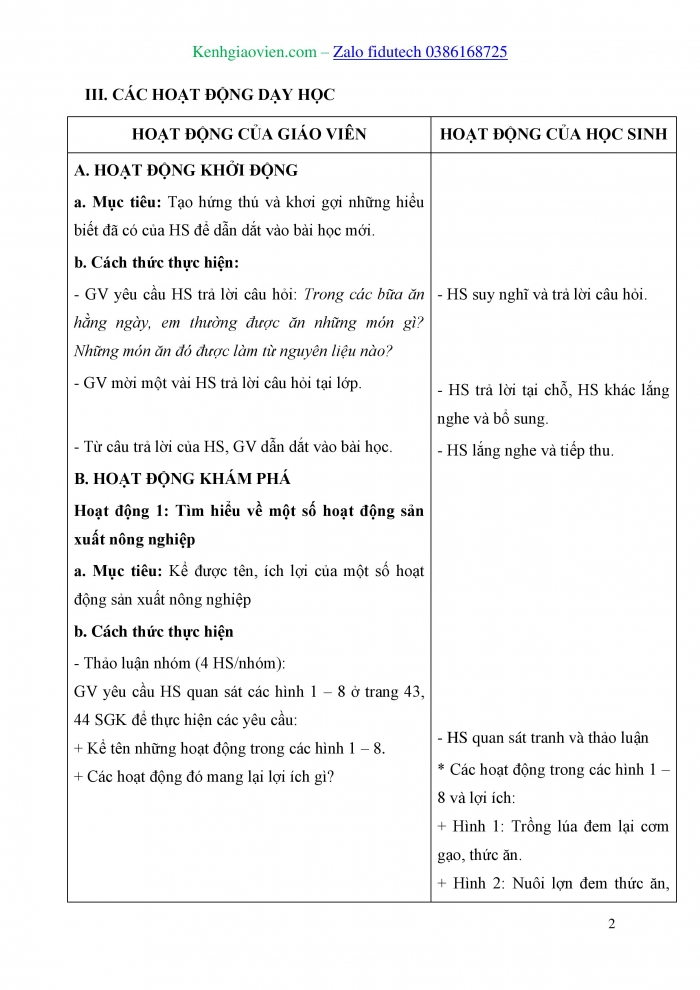 Giáo án và PPT Tự nhiên và Xã hội 3 cánh diều Bài 9: Hoạt động sản xuất nông nghiệp