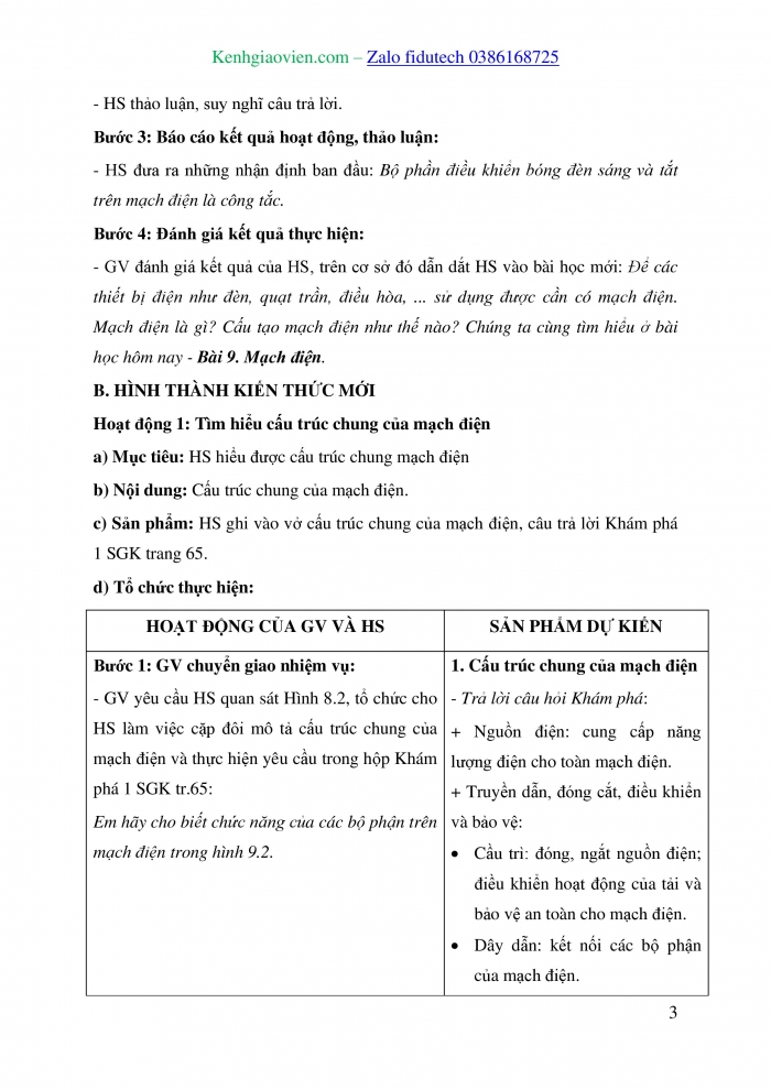 Giáo án và PPT Công nghệ 8 chân trời Bài 9: Mạch điện