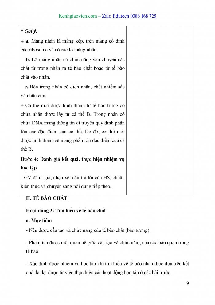 Giáo án và PPT Sinh học 10 chân trời Bài 9: Tế bào nhân thực