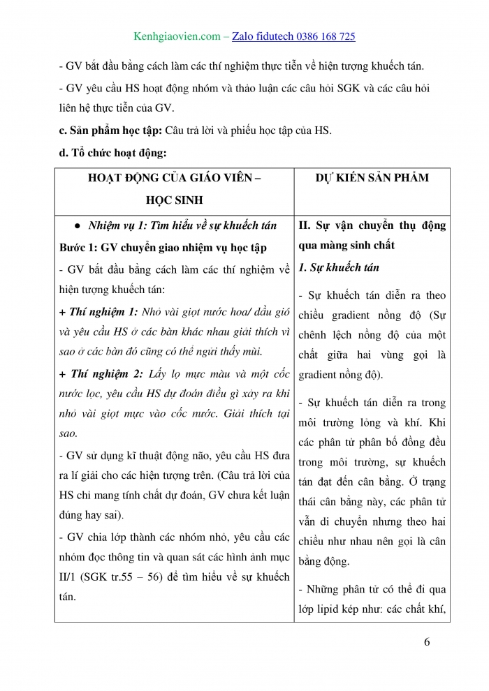 Giáo án và PPT Sinh học 10 cánh diều Bài 9: Trao đổi chất qua màng sinh chất