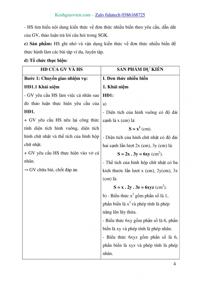 Giáo án và PPT Toán 8 cánh diều Bài 1: Đơn thức nhiều biến. Đa thức nhiều biến