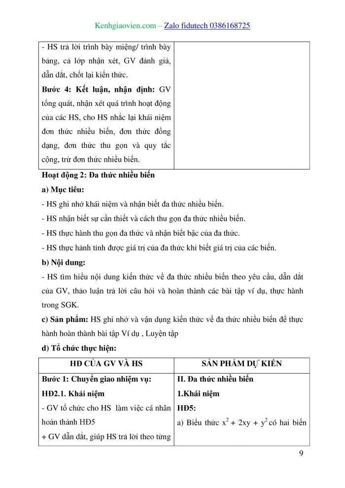 Giáo án và PPT Toán 8 cánh diều Bài 1: Đơn thức nhiều biến. Đa thức nhiều biến