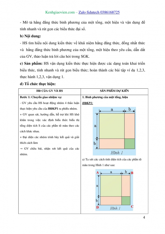 Giáo án và PPT Toán 8 chân trời Bài 3: Hằng đẳng thức đáng nhớ