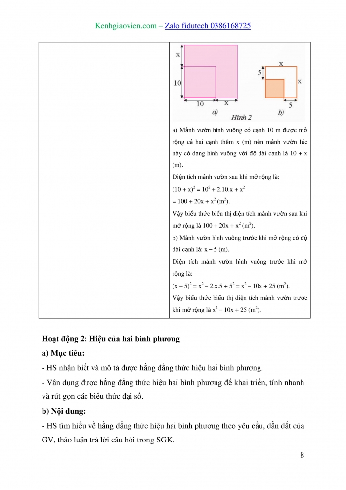 Giáo án và PPT Toán 8 chân trời Bài 3: Hằng đẳng thức đáng nhớ