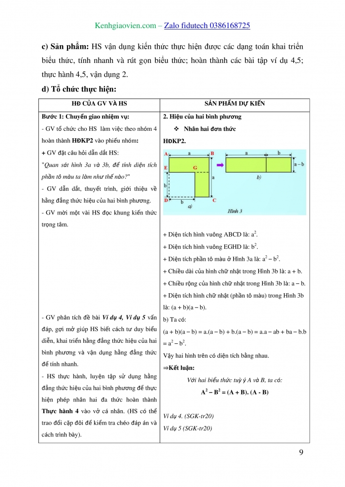 Giáo án và PPT Toán 8 chân trời Bài 3: Hằng đẳng thức đáng nhớ