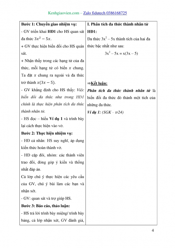 Giáo án và PPT Toán 8 cánh diều Bài 4: Vận dụng hằng đẳng thức vào phân tích đa thức thành nhân tử