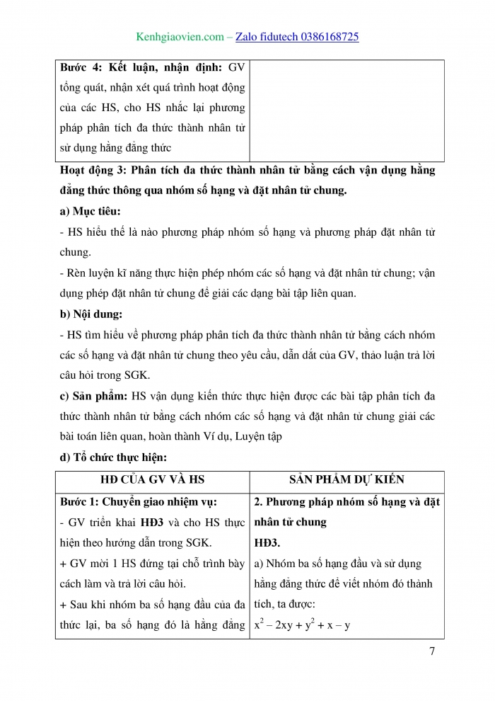 Giáo án và PPT Toán 8 cánh diều Bài 4: Vận dụng hằng đẳng thức vào phân tích đa thức thành nhân tử