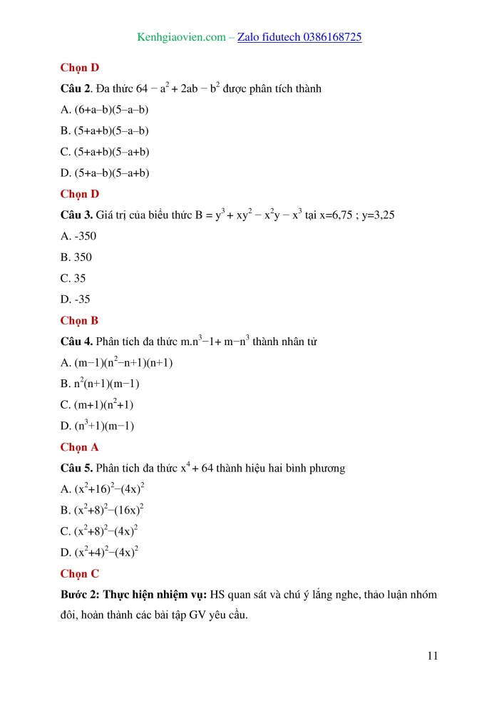 Giáo án và PPT Toán 8 cánh diều Bài 4: Vận dụng hằng đẳng thức vào phân tích đa thức thành nhân tử