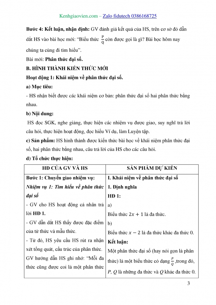 Giáo án và PPT Toán 8 cánh diều Bài 1: Phân thức đại số