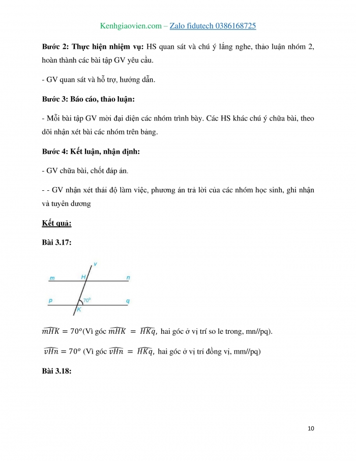 Giáo án và PPT Toán 7 kết nối Bài 10: Tiên đề Euclid. Tính chất của hai đường thẳng song song