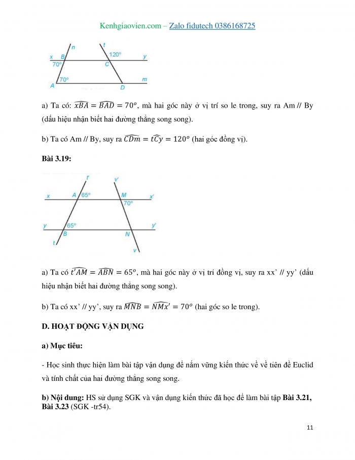 Giáo án và PPT Toán 7 kết nối Bài 10: Tiên đề Euclid. Tính chất của hai đường thẳng song song