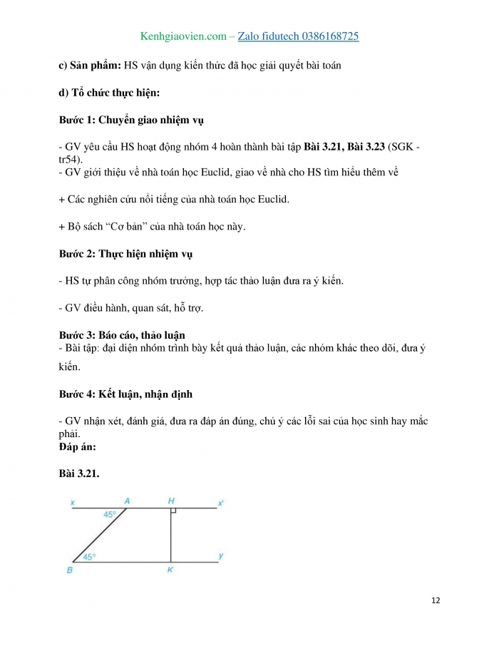 Giáo án và PPT Toán 7 kết nối Bài 10: Tiên đề Euclid. Tính chất của hai đường thẳng song song