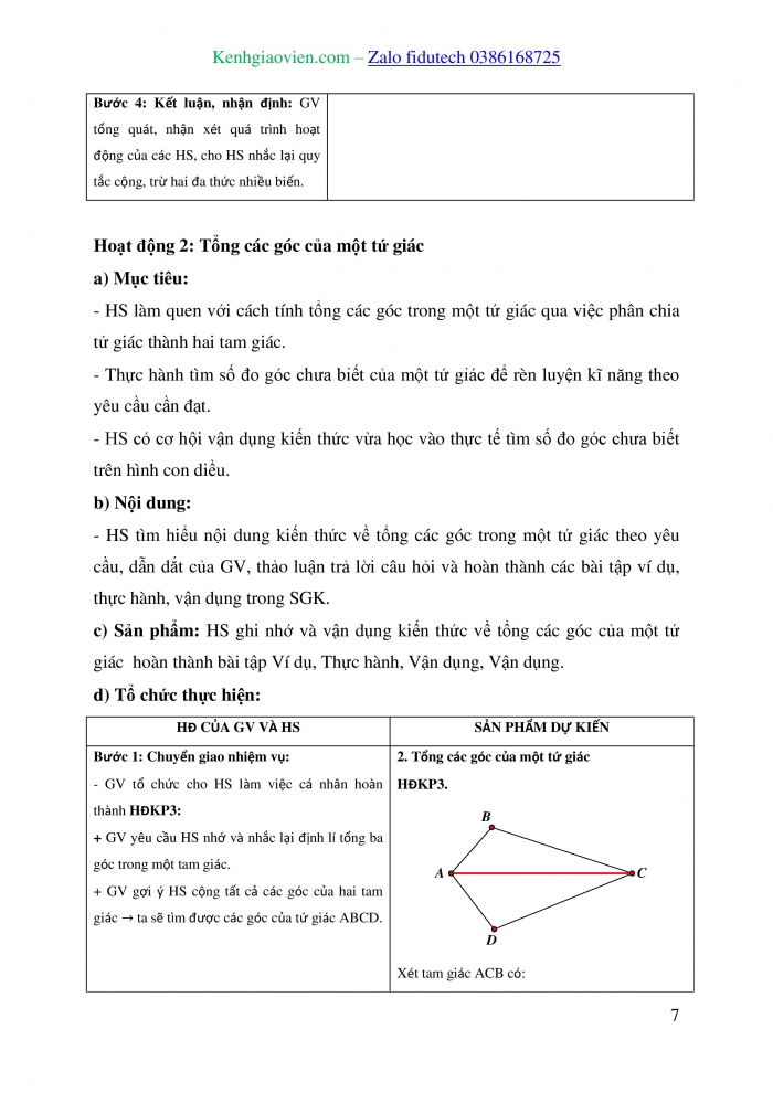 Giáo án và PPT Toán 8 chân trời Bài 2: Tứ giác