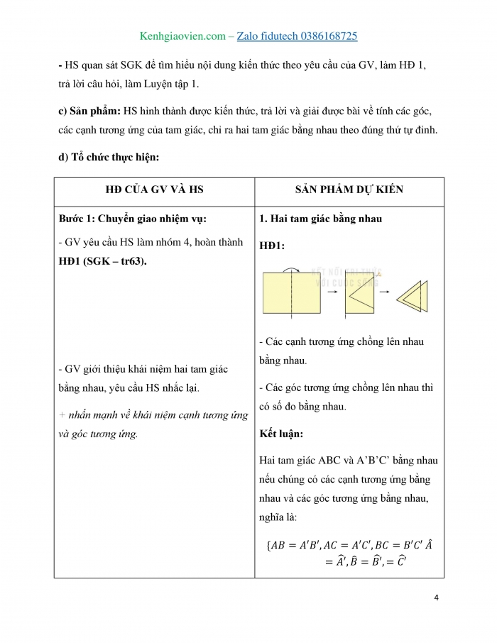 Giáo án và PPT Toán 7 kết nối Bài 13: Hai tam giác bằng nhau. Trường hợp bằng nhau thứ nhất của tam giác