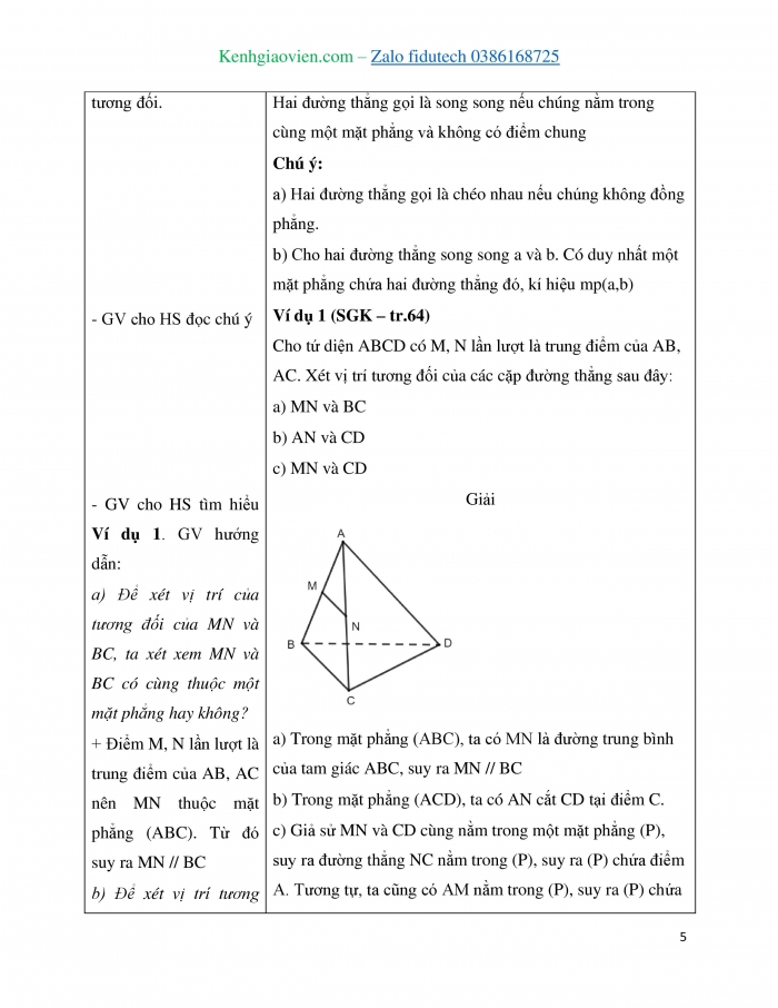 Giáo án và PPT Toán 11 chân trời Bài 2: Hai đường thẳng song song