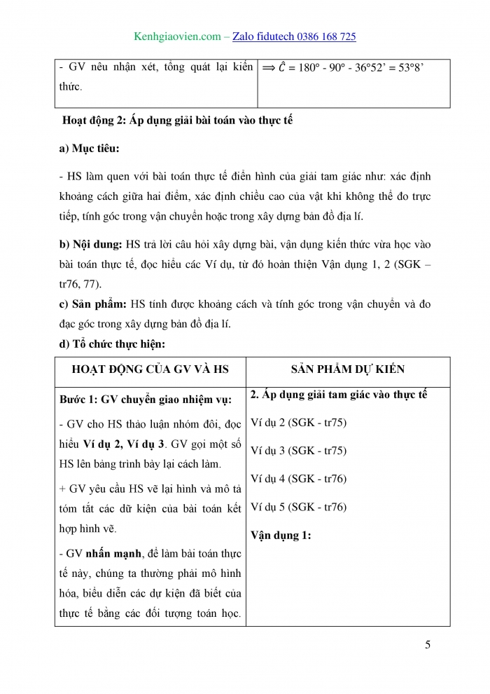 Giáo án và PPT Toán 10 chân trời Bài 3: Giải tam giác và ứng dụng thực tế