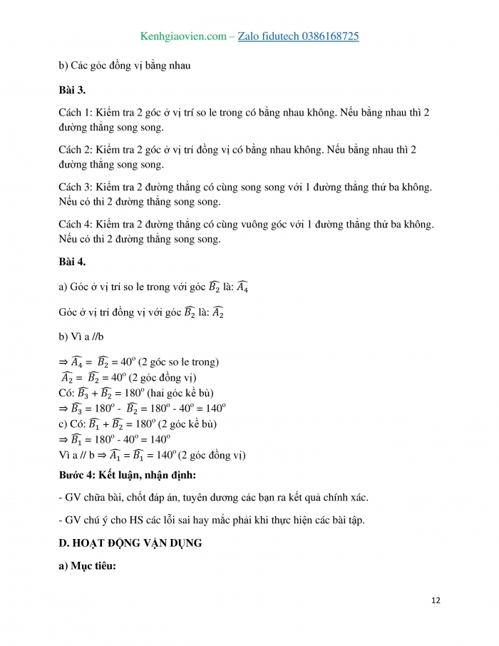 Giáo án và PPT Toán 7 chân trời Bài 3: Hai đường thẳng song song