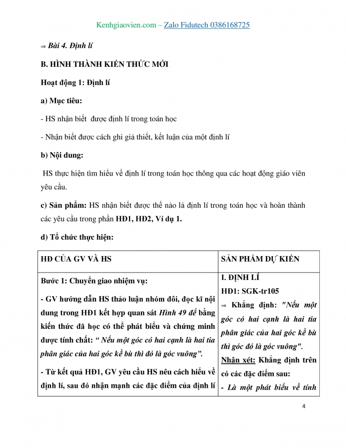 Giáo án và PPT Toán 7 cánh diều Bài 4: Định lí