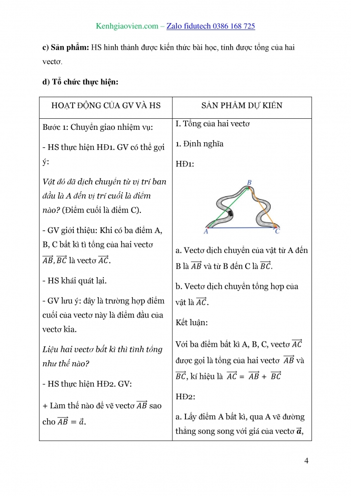 Giáo án và PPT Toán 10 cánh diều Bài 4: Tổng và hiệu của hai vectơ