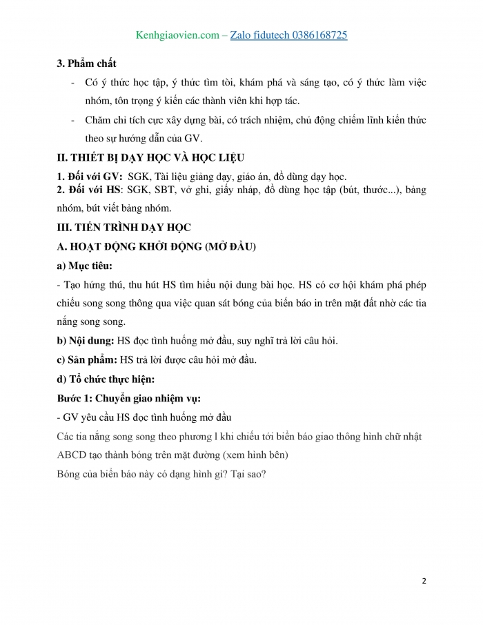Giáo án và PPT Toán 11 chân trời Bài 5: Phép chiếu song song
