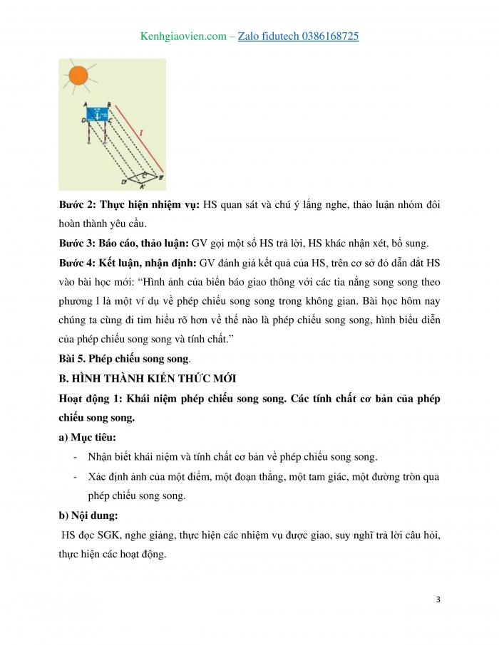 Giáo án và PPT Toán 11 chân trời Bài 5: Phép chiếu song song