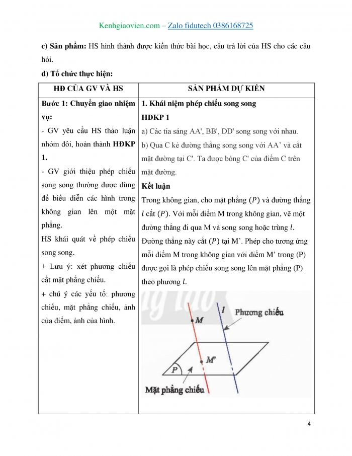 Giáo án và PPT Toán 11 chân trời Bài 5: Phép chiếu song song