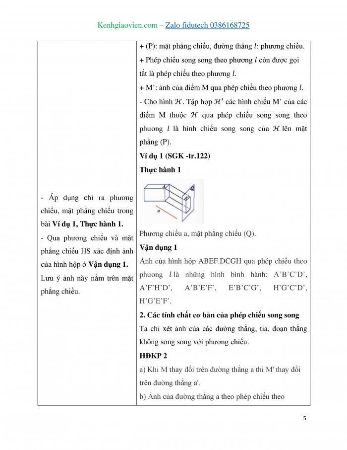 Giáo án và PPT Toán 11 chân trời Bài 5: Phép chiếu song song