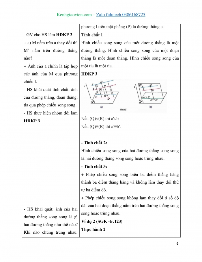 Giáo án và PPT Toán 11 chân trời Bài 5: Phép chiếu song song