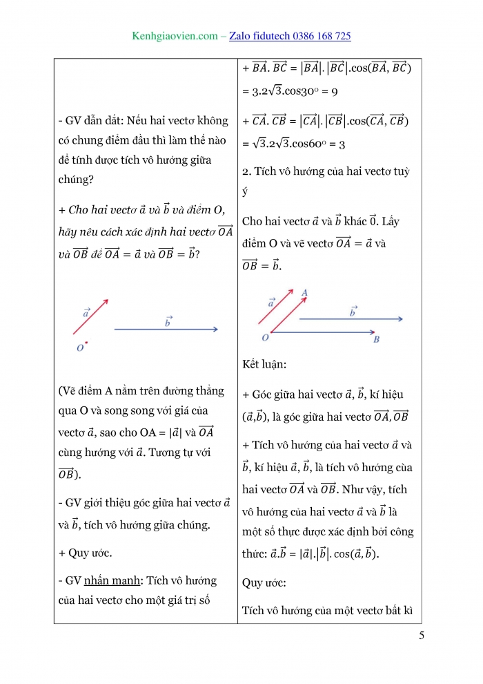 Giáo án và PPT Toán 10 cánh diều Bài 6: Tích vô hướng của hai vectơ