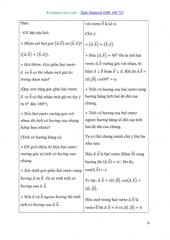 Giáo án và PPT Toán 10 cánh diều Bài 6: Tích vô hướng của hai vectơ