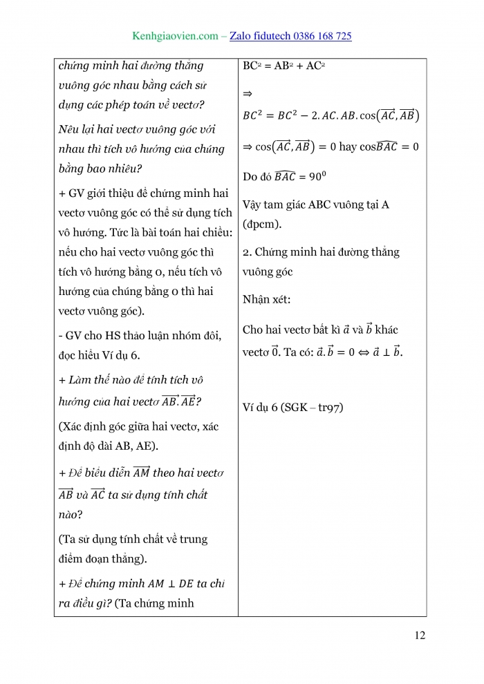 Giáo án và PPT Toán 10 cánh diều Bài 6: Tích vô hướng của hai vectơ