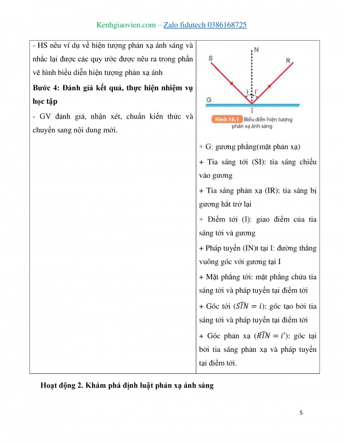 Giáo án và PPT KHTN 7 kết nối Bài 16: Sự phản xạ ánh sáng