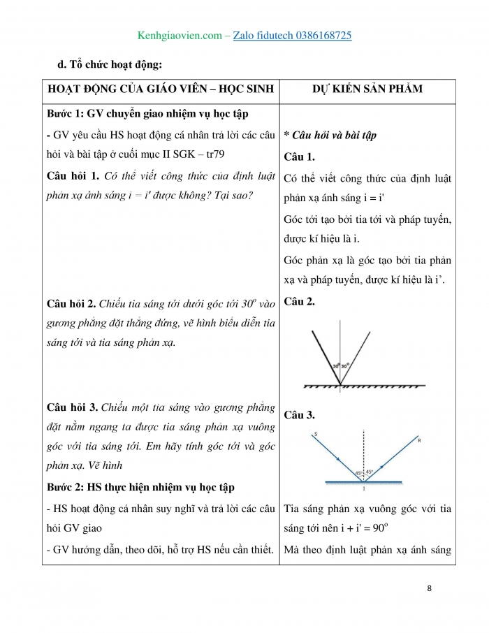 Giáo án và PPT KHTN 7 kết nối Bài 16: Sự phản xạ ánh sáng