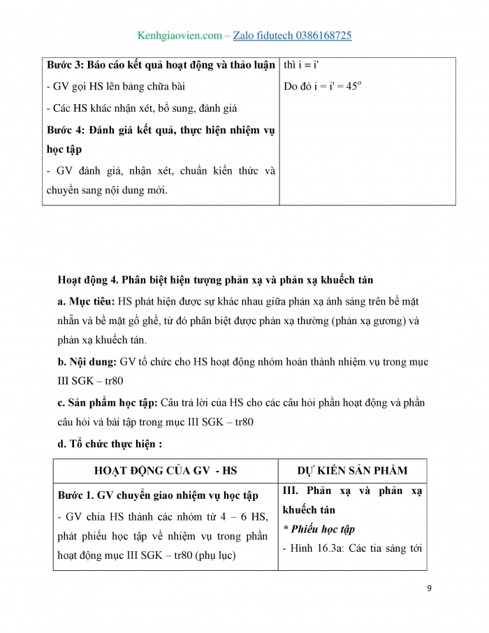 Giáo án và PPT KHTN 7 kết nối Bài 16: Sự phản xạ ánh sáng