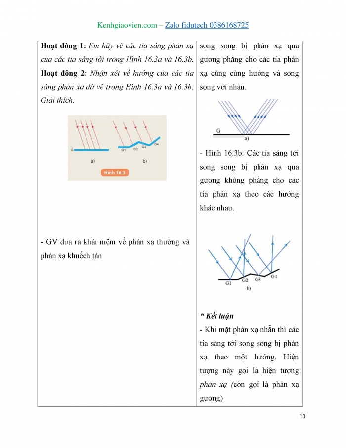 Giáo án và PPT KHTN 7 kết nối Bài 16: Sự phản xạ ánh sáng