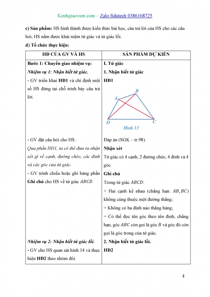 Giáo án và PPT Toán 8 cánh diều Bài 2: Tứ giác