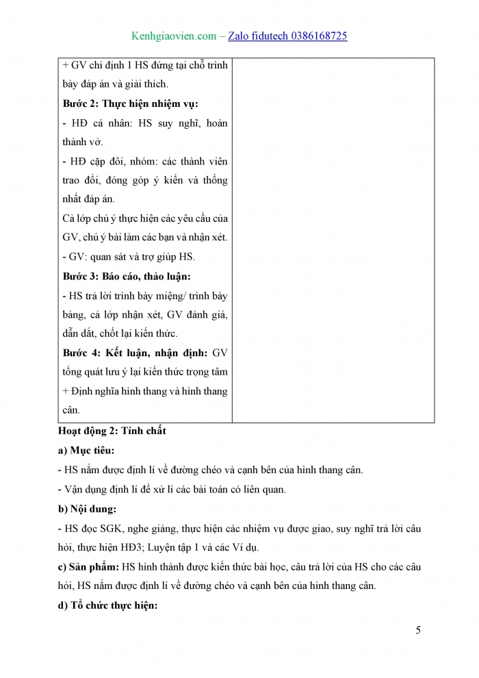 Giáo án và PPT Toán 8 cánh diều Bài 3: Hình thang cân
