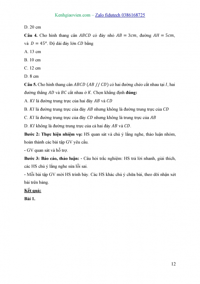 Giáo án và PPT Toán 8 cánh diều Bài 3: Hình thang cân