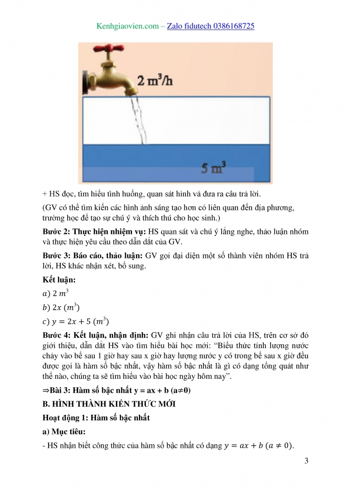 Giáo án và PPT Toán 8 chân trời Bài 3: Hàm số bậc nhất y = ax + b (a ≠ 0)