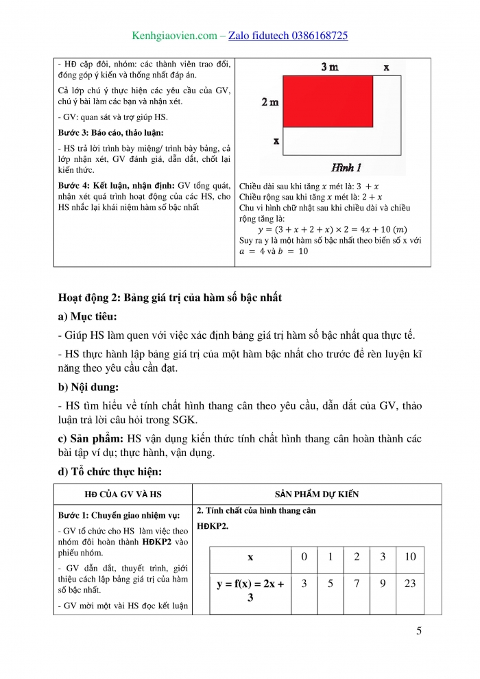 Giáo án và PPT Toán 8 chân trời Bài 3: Hàm số bậc nhất y = ax + b (a ≠ 0)