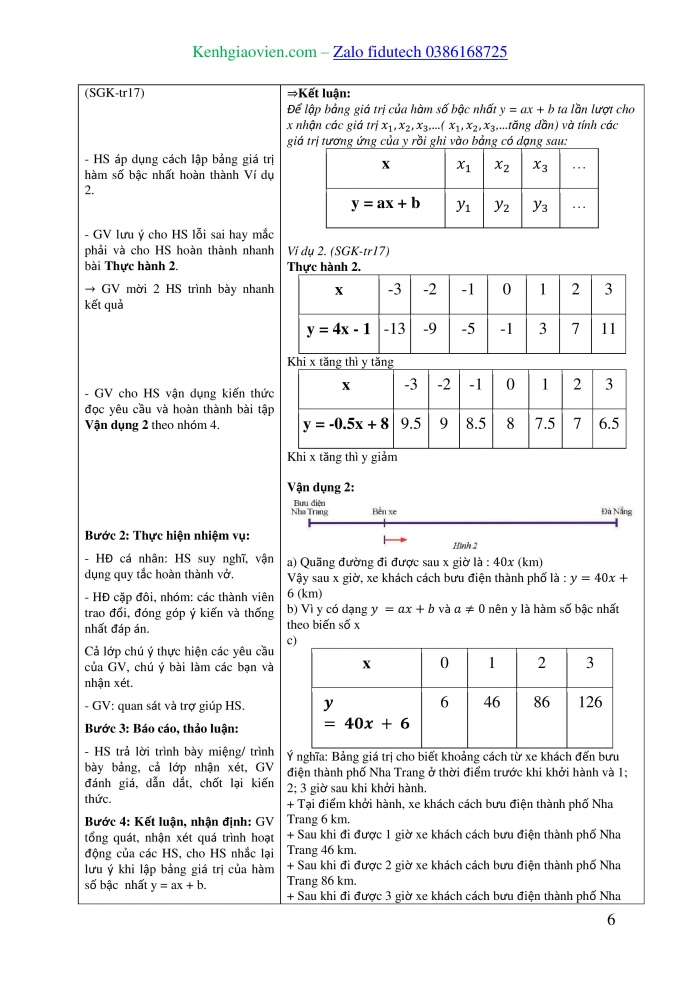 Giáo án và PPT Toán 8 chân trời Bài 3: Hàm số bậc nhất y = ax + b (a ≠ 0)