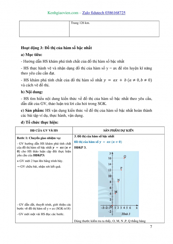 Giáo án và PPT Toán 8 chân trời Bài 3: Hàm số bậc nhất y = ax + b (a ≠ 0)