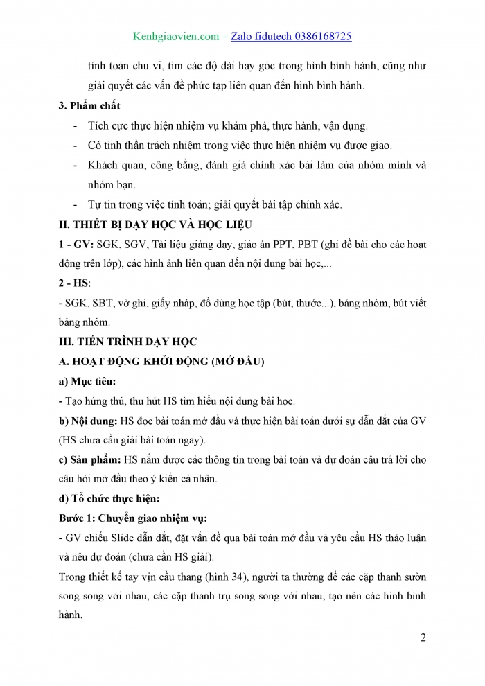 Giáo án và PPT Toán 8 cánh diều Bài 4: Hình bình hành