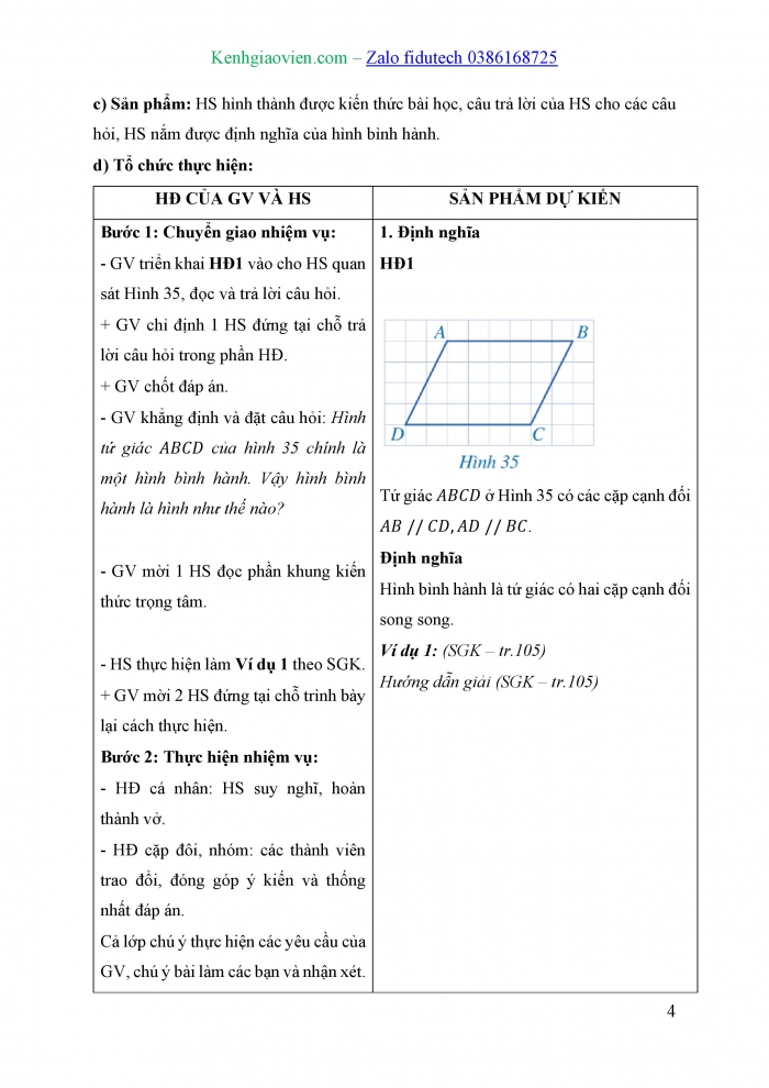 Giáo án và PPT Toán 8 cánh diều Bài 4: Hình bình hành