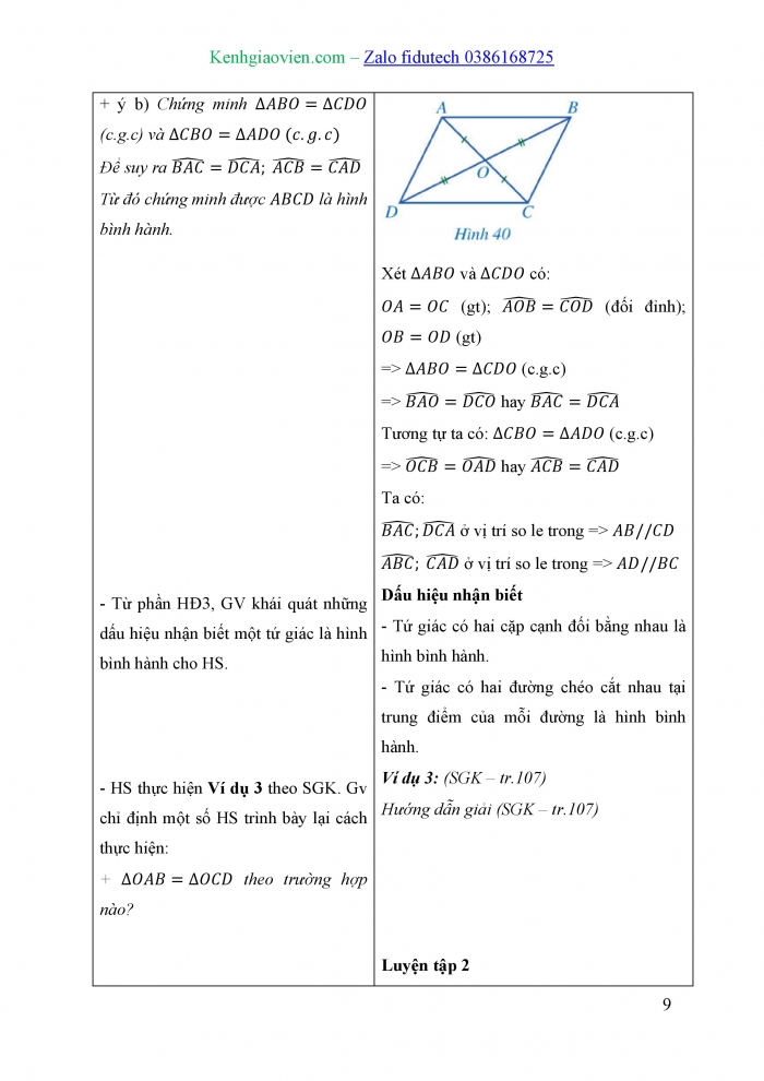 Giáo án và PPT Toán 8 cánh diều Bài 4: Hình bình hành