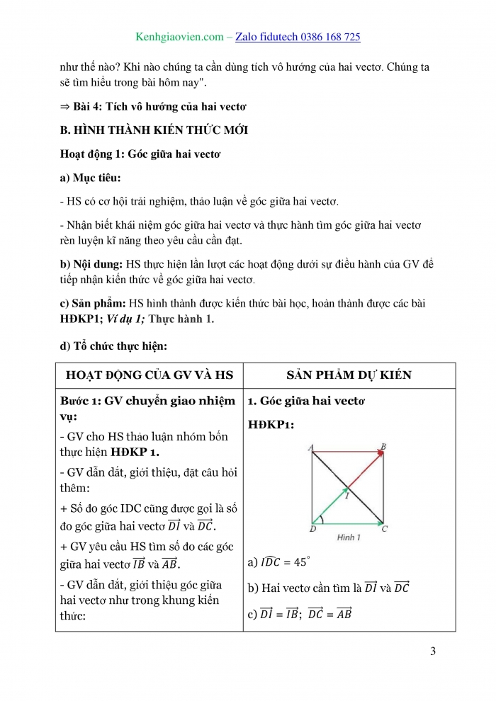 Giáo án và PPT Toán 10 chân trời Bài 4: Tích vô hướng của hai vectơ