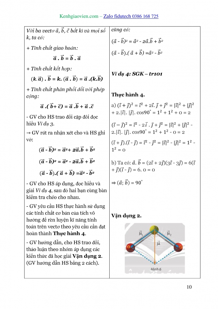 Giáo án và PPT Toán 10 chân trời Bài 4: Tích vô hướng của hai vectơ
