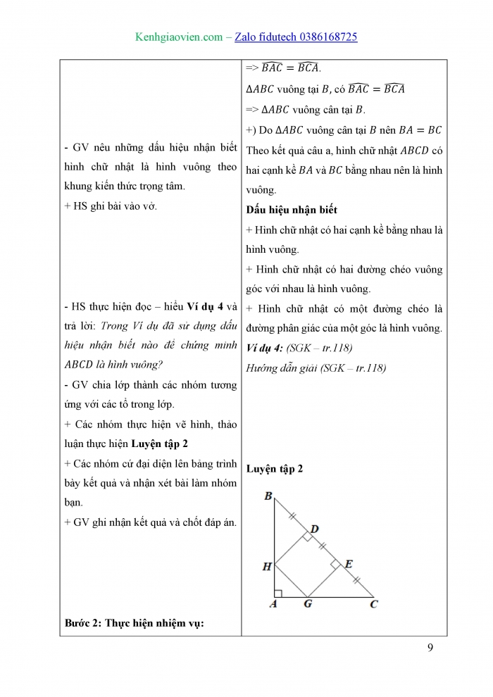 Giáo án và PPT Toán 8 cánh diều Bài 7: Hình vuông